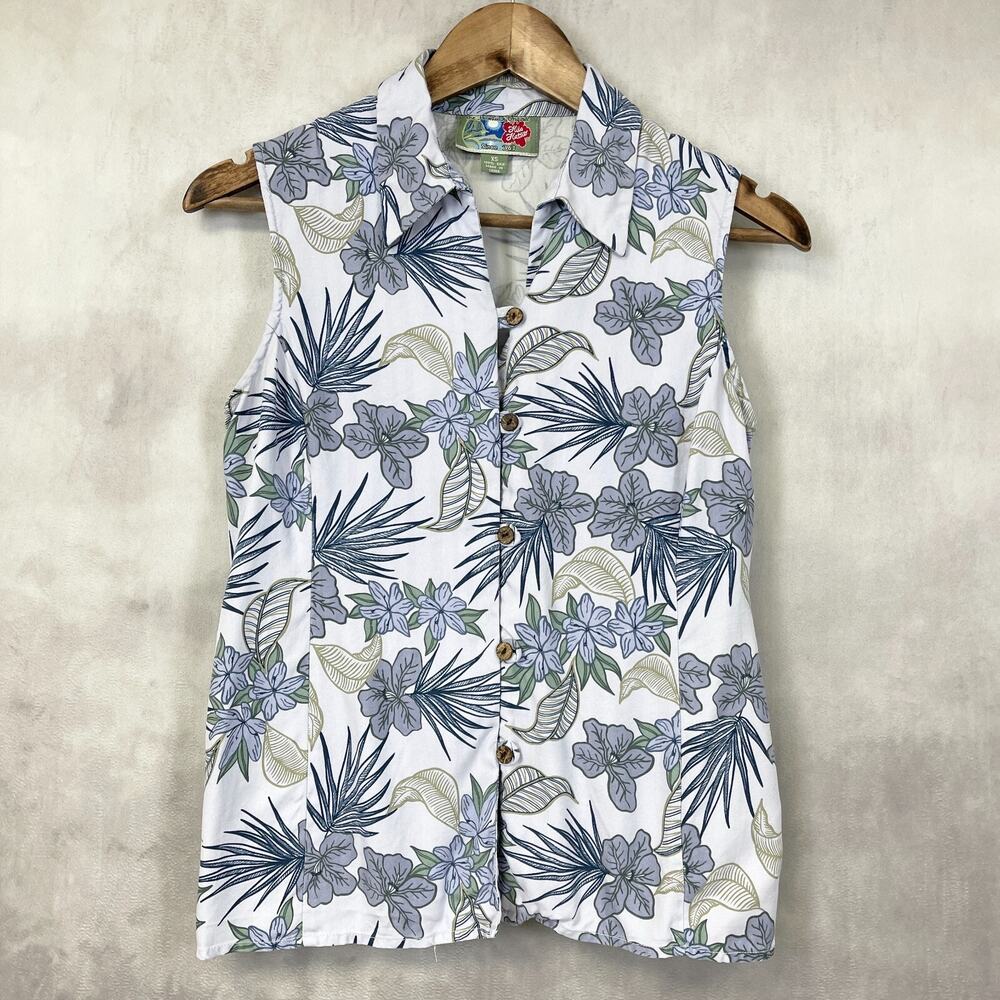 Hilo Hattie Womens Silk Top Size XSmall‎ Tropical Sleeveless Lavender Hawaiian